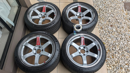 RAYS Volk Racing TE37SL Diamond Silver / Pressed Graphite | 5x114.3 | 18x10.5 +15 | Near New | Michelin PS4 Tyres | Discontinued