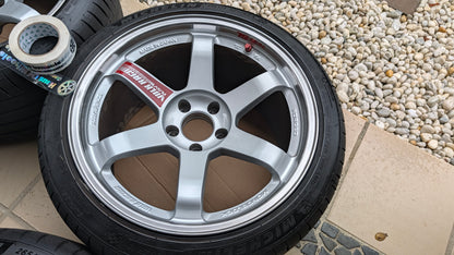 RAYS Volk Racing TE37SL Diamond Silver / Pressed Graphite | 5x114.3 | 18x10.5 +15 | Near New | Michelin PS4 Tyres | Discontinued