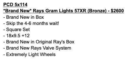 *Brand New* Rays Gram Lights 57 XR (Bronze) - 5x114.3 - 18x9.5 +12