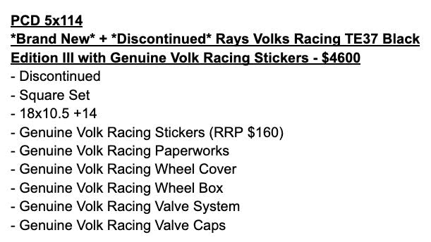 *Brand New* + *Discontinued* Rays Volks Racing TE37 Black Edition III  - Staggered Set - 5x114.3 - F: 18x9.5 +21  - R: 18x10.5 +14