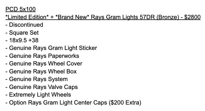 *Brand New* Rays Gram Lights 57 DR (Bronze) - 5x100 - 18x9.5 +38