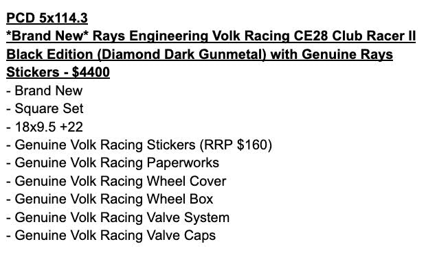 *Brand New* Rays Engineering Volk Racing CE28 Club Racer II Black Edition (Diamond Dark Gunmetal) - Staggered Set - 5x114.3 - F: 18x9.5 +22  - R: 18x10.5 +15