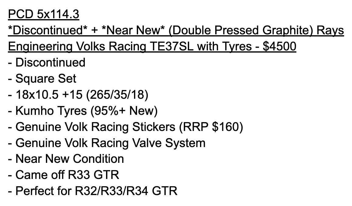 *Discontinued* + *Near New* (Double Pressed Graphite) Rays Engineering Volks Racing TE37SL with Tyres - 5x114.3 - 18x10.5 +15