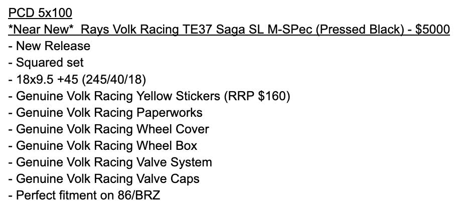 *NEW ARRIVAL*  Rays Volk Racing TE37 Saga SL M-SPec (Pressed Black) with Tyres