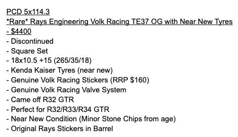 *Rare* Rays Engineering Volk Racing TE37 OG with Near New Tyres - GTR Spec