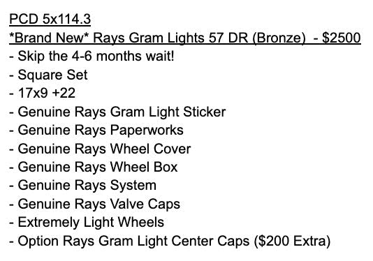 Rays Gram Lights 57 DR (Bronze) - PCD 5x114.3 - 17x9 +22