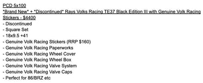 Rays Volk Racing TE37 Black Edition III | 5x100 | 18x9.5 +41 | New | Discontinued