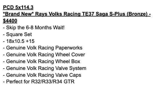 *Brand New* Rays Volks Racing TE37 Saga S-Plus (Bronze) - PCD 5x114.3 - 18x10.5 +15