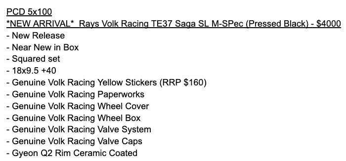 *NEW ARRIVAL*  Rays Volk Racing TE37 Saga SL M-SPec (Pressed Black) - PCD 5x100 - 18x9.5 +40