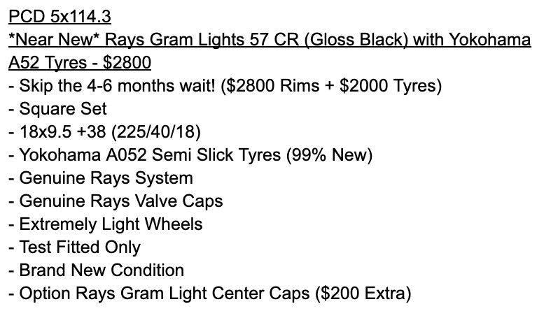 *Near New* Rays Gram Lights 57 CR (Gloss Black) with Yokohama A052 Tyres - PCD 5x114.3 - 18x9.5 +38 (225/40/18)