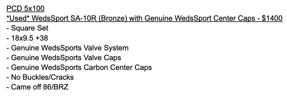 *Used* WedsSport SA-10R (Bronze) with Genuine WedsSport Center Caps - 5x100 - 18x9.5 +38