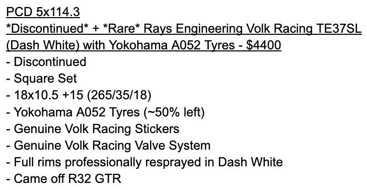 *Discontinued* + *Rare* Rays Engineering Volk Racing TE37SL (Dash White) with Yokohama A052 Tyres - 5x114.3 - 18x10.5 +15 (265/35/18)