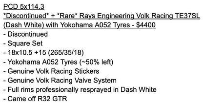 *Discontinued* + *Rare* Rays Engineering Volk Racing TE37SL (Dash White) with Yokohama A052 Tyres - 5x114.3 - 18x10.5 +15 (265/35/18)