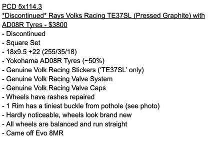 *Discontinued* Rays Volks Racing TE37SL (Pressed Graphite) with AD08R Tyres - 5x114.3 - 18x9.5 +22 (255/35/18)