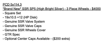 SSR SP5 High Bright Silver | 5x114.3 | 19x10.5 +12 | New | 3 Piece – product photo 10