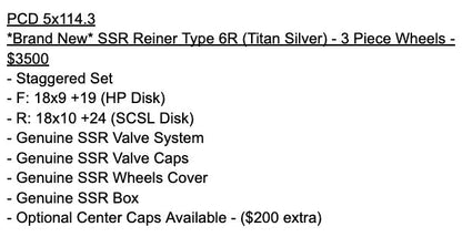 SSR Reiner Type 6R Titan Silver | 5x114.3 | F: 18x9 +19 / R: 18x10 +24 | New | 3 Piece – product photo 13