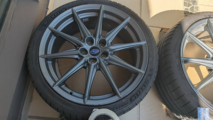 OEM Subaru BRZ S wheel condition detail showing rim rash