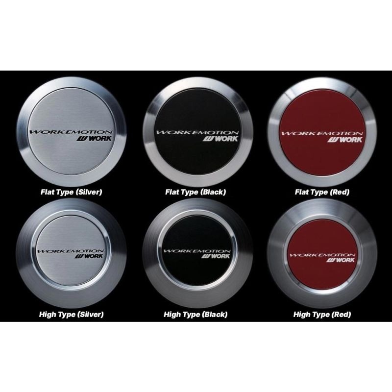 Genuine WORK Emotion centre caps: flat and high type examples in multiple colours