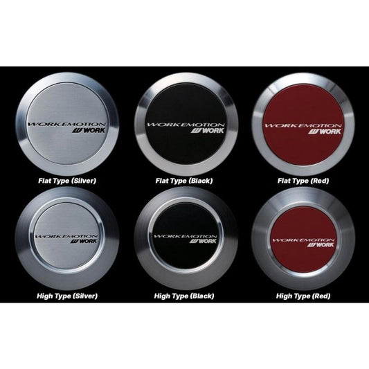 Genuine WORK Emotion centre caps: flat and high type examples in multiple colours
