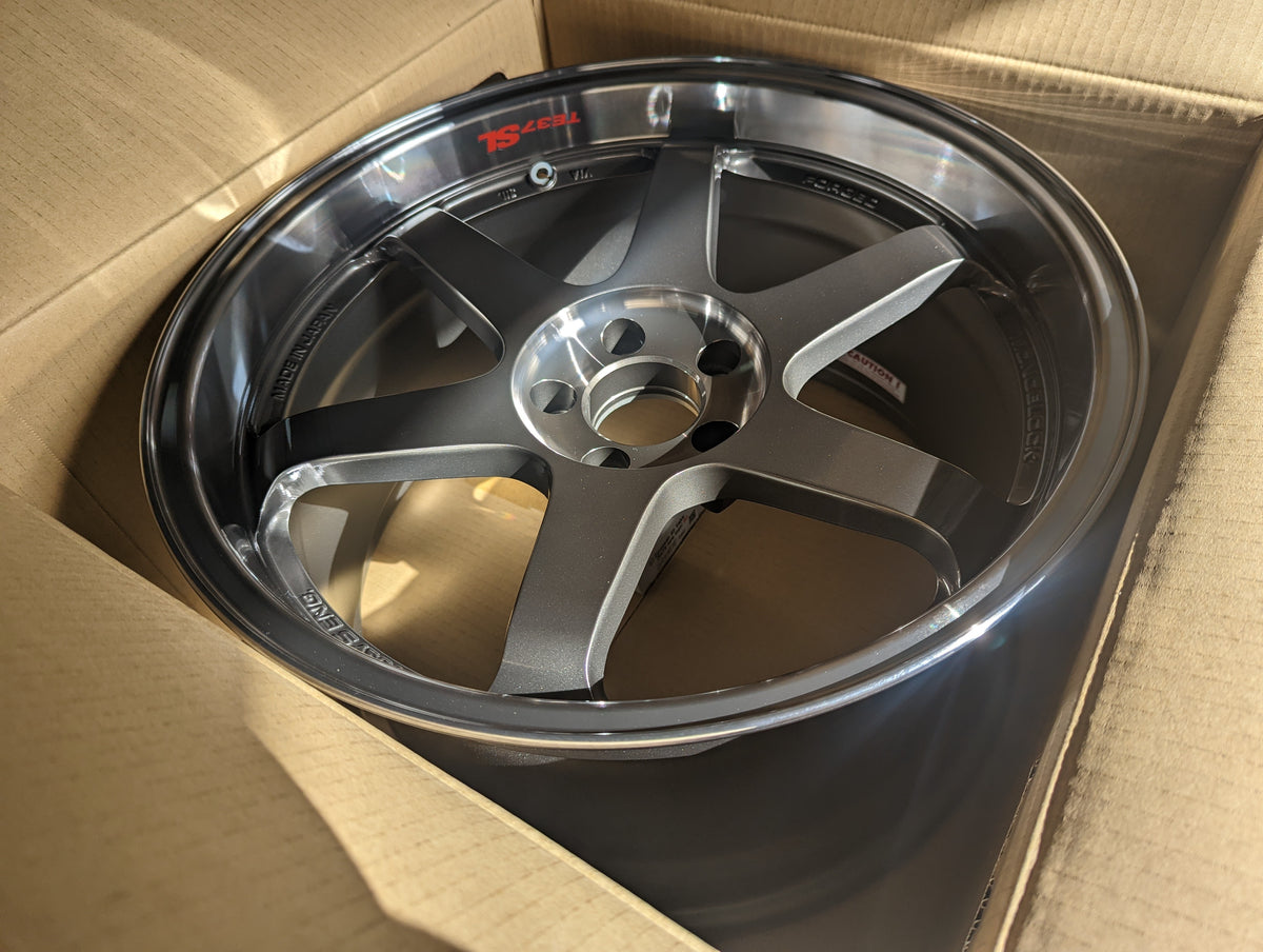 Rays Volk Racing TE37SL Pressed Graphite | 5x114.3 | 19x10.5 +12 | New | Discontinued
