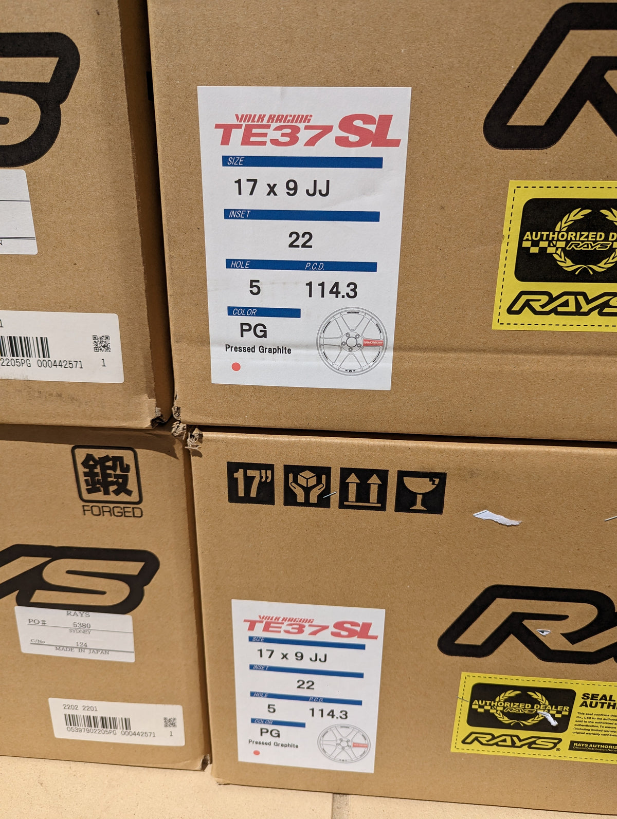 PAIR RAYS Volk Racing TE37SL with Genuine Volk Racing Stickers - 5x114.3 - 17x9 +22