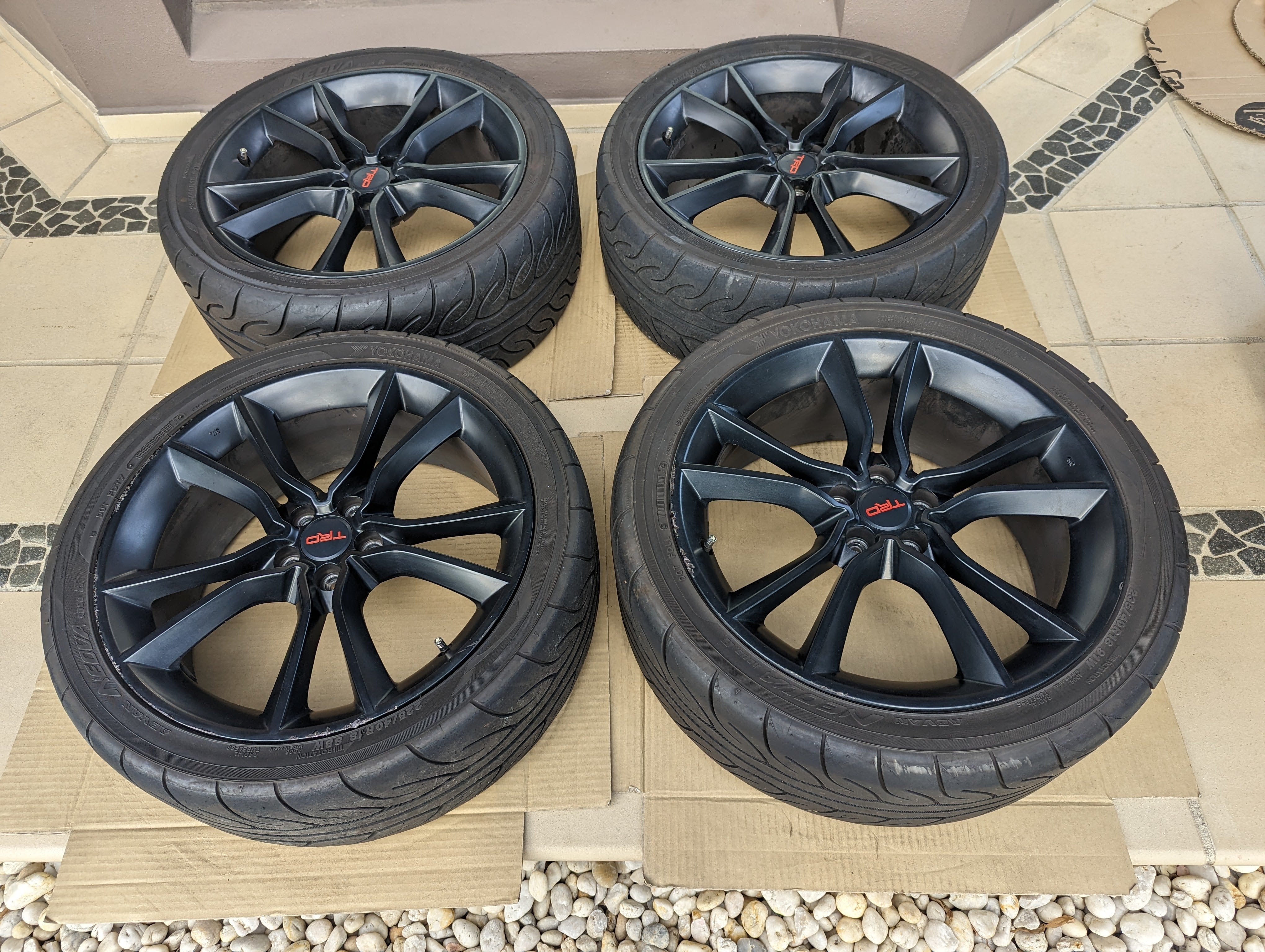 TRD Wheels with Near New Yokohama AD08R and Genuine TRD Center Caps