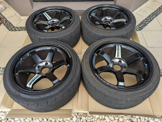 
RAYS Volk Racing TE37SL Black Edition II with Genuine Volk Racing Stickers and Yokohama AD08R Tyres
