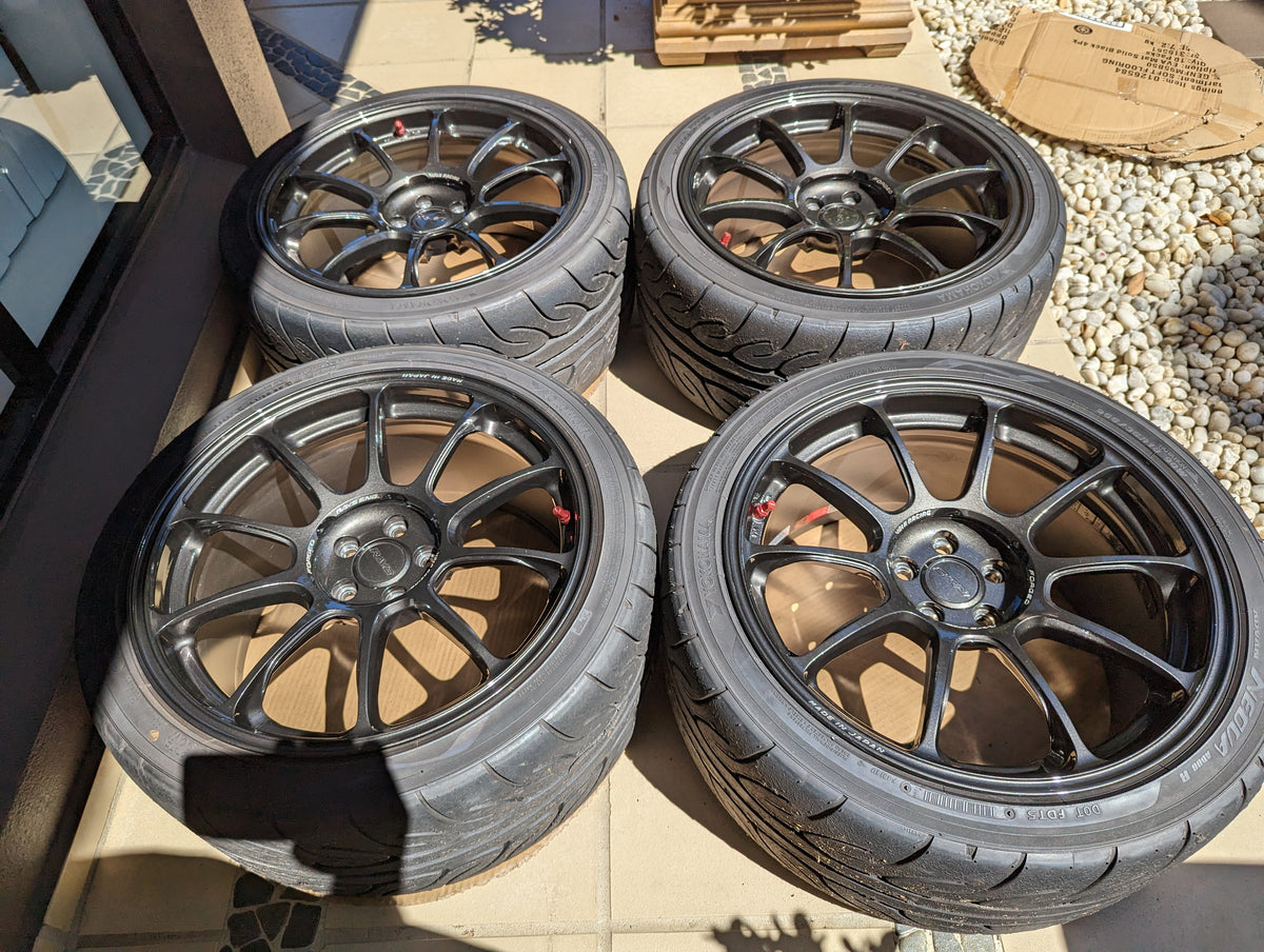 Rays Volk Racing ZE40 (Diamond Dark Gunmetal) with Genuine Rays Center Caps and AD08R Tyres - 5x100 - 18x9.5 +43 (255/35/18)
