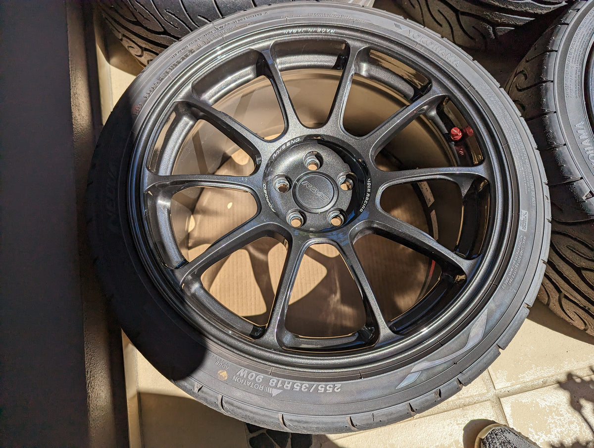 Rays Volk Racing ZE40 (Diamond Dark Gunmetal) with Genuine Rays Center Caps and AD08R Tyres - 5x100 - 18x9.5 +43 (255/35/18)