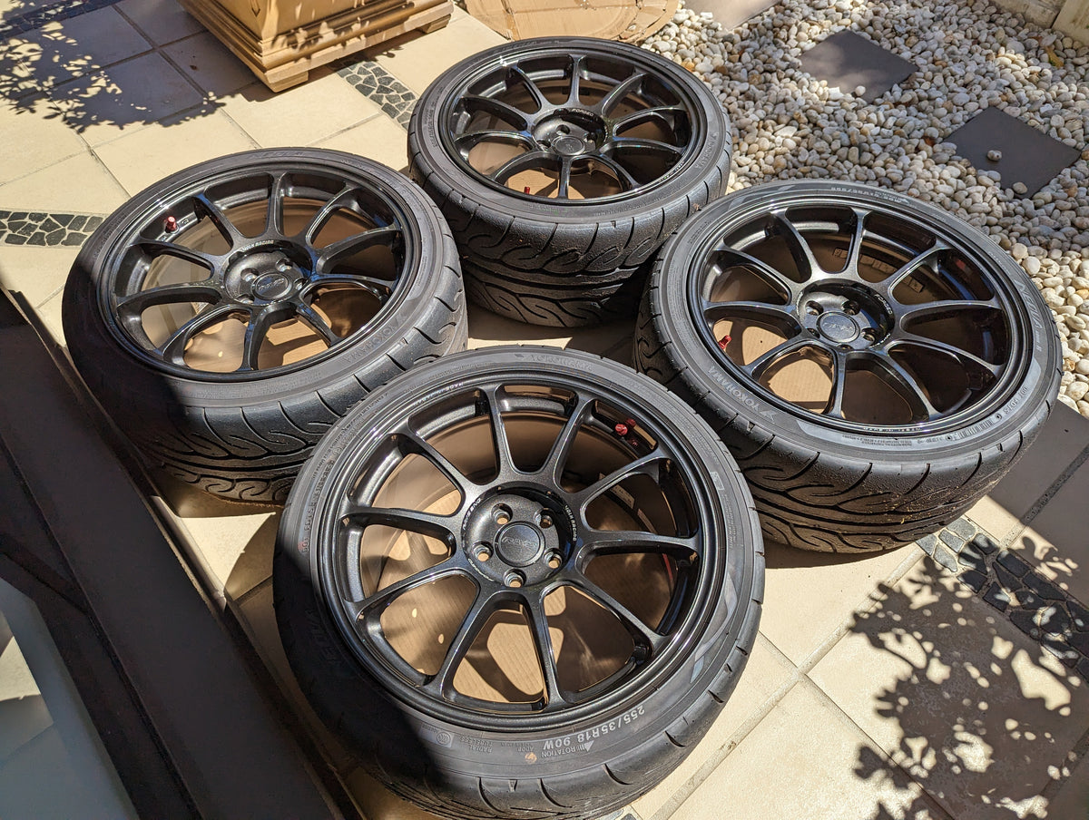 Rays Volk Racing ZE40 (Diamond Dark Gunmetal) with Genuine Rays Center Caps and AD08R Tyres - 5x100 - 18x9.5 +43 (255/35/18)