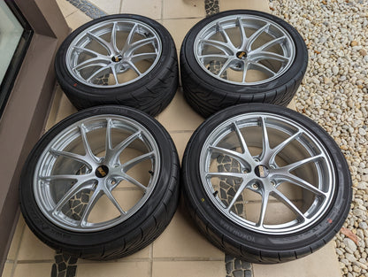 BBS Forged RIA (Diamond Silver) with New Yokohama AD08R Tyres and BBS Center Caps - 5x114.3 - 18x9.5 +35