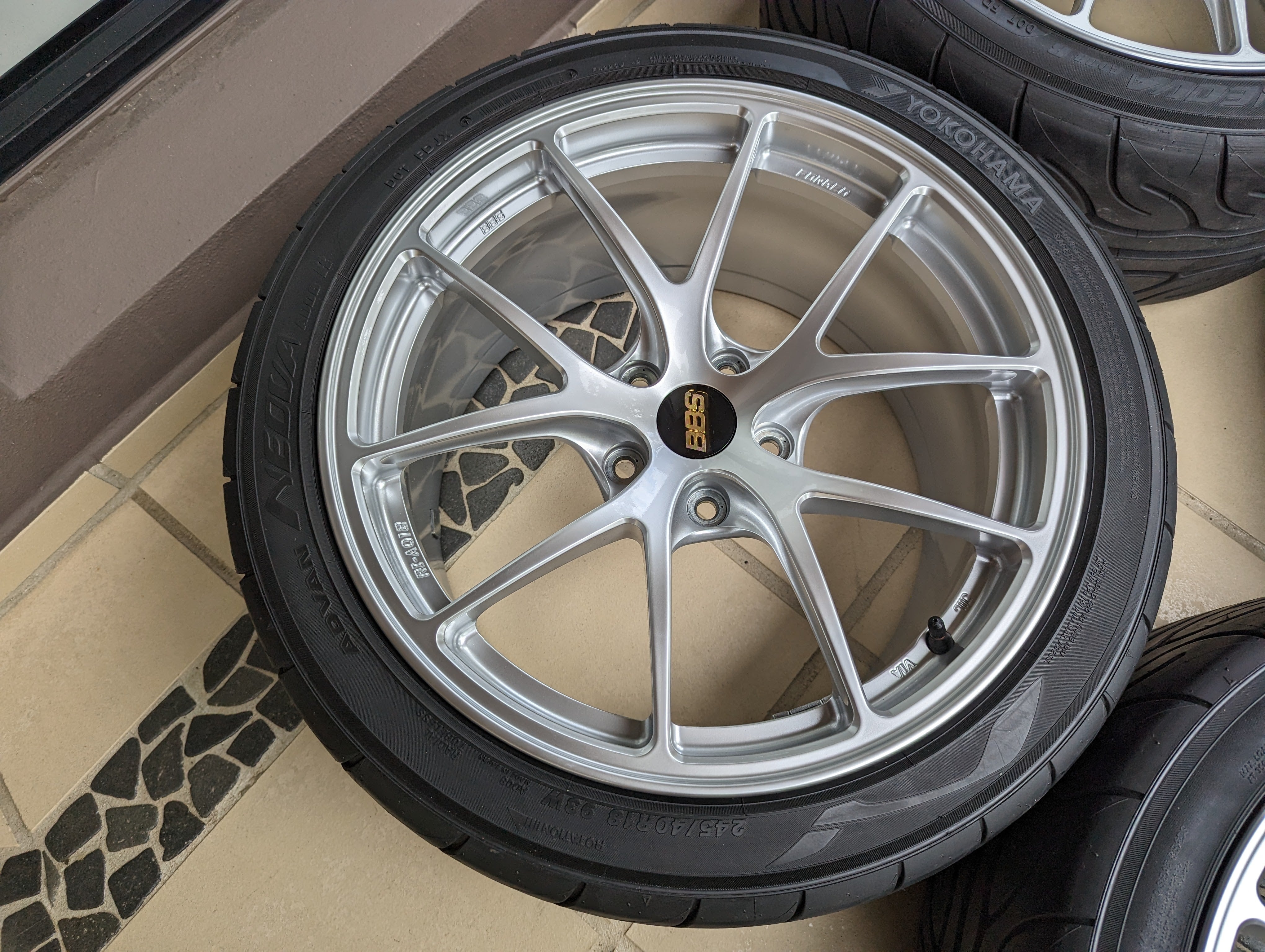 BBS Forged RIA (Diamond Silver) with New Yokohama AD08R Tyres and BBS Center Caps - 5x114.3 - 18x9.5 +35