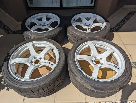 
Yokohama Advan Racing TC-4 (Racing White) with Near New Bridgestone RE-71